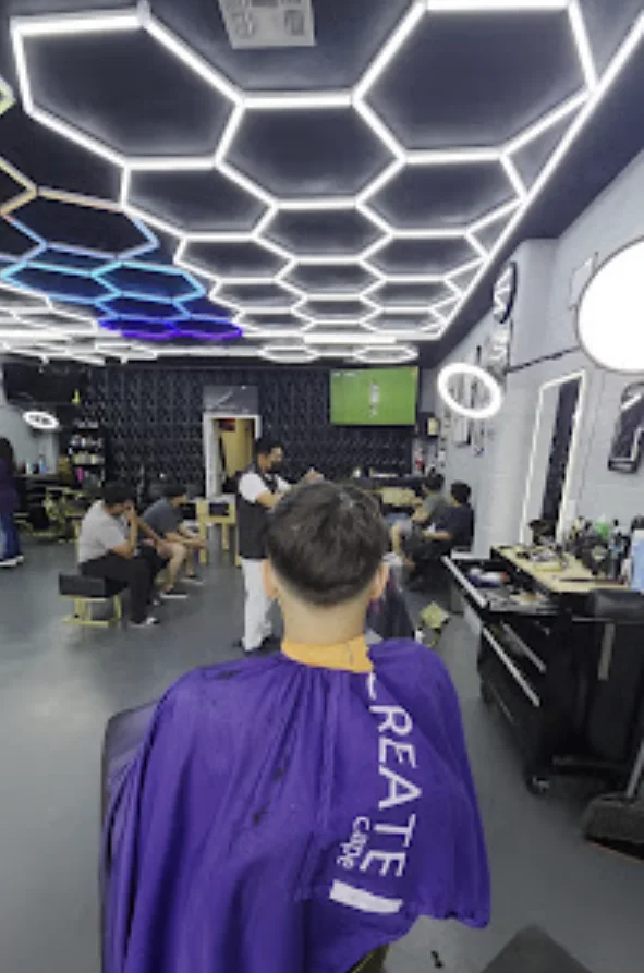 Fresh cut under the hexagon LED ceiling